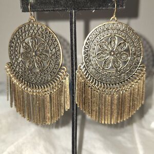 Women's Earrings Long Dangle Fringy Filigree Boho Gypsy Large Festival